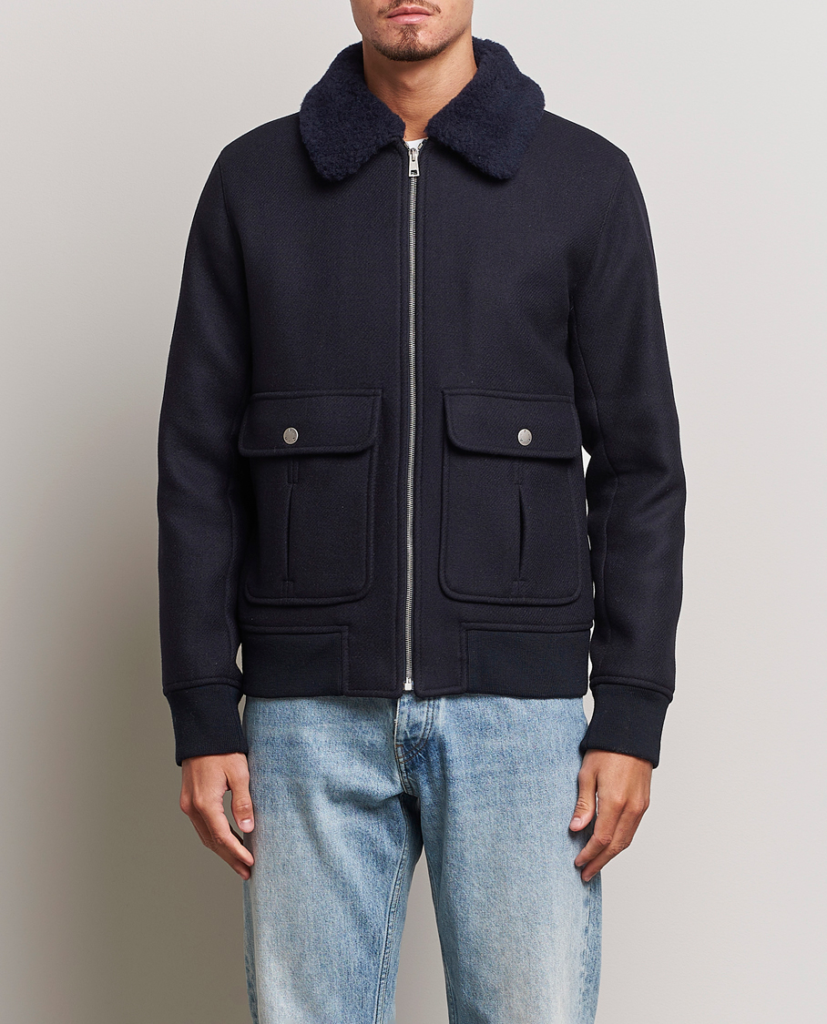 Men | Coats & Jackets | A.P.C. | Ben Shearling Bomber Jacket Dark Navy