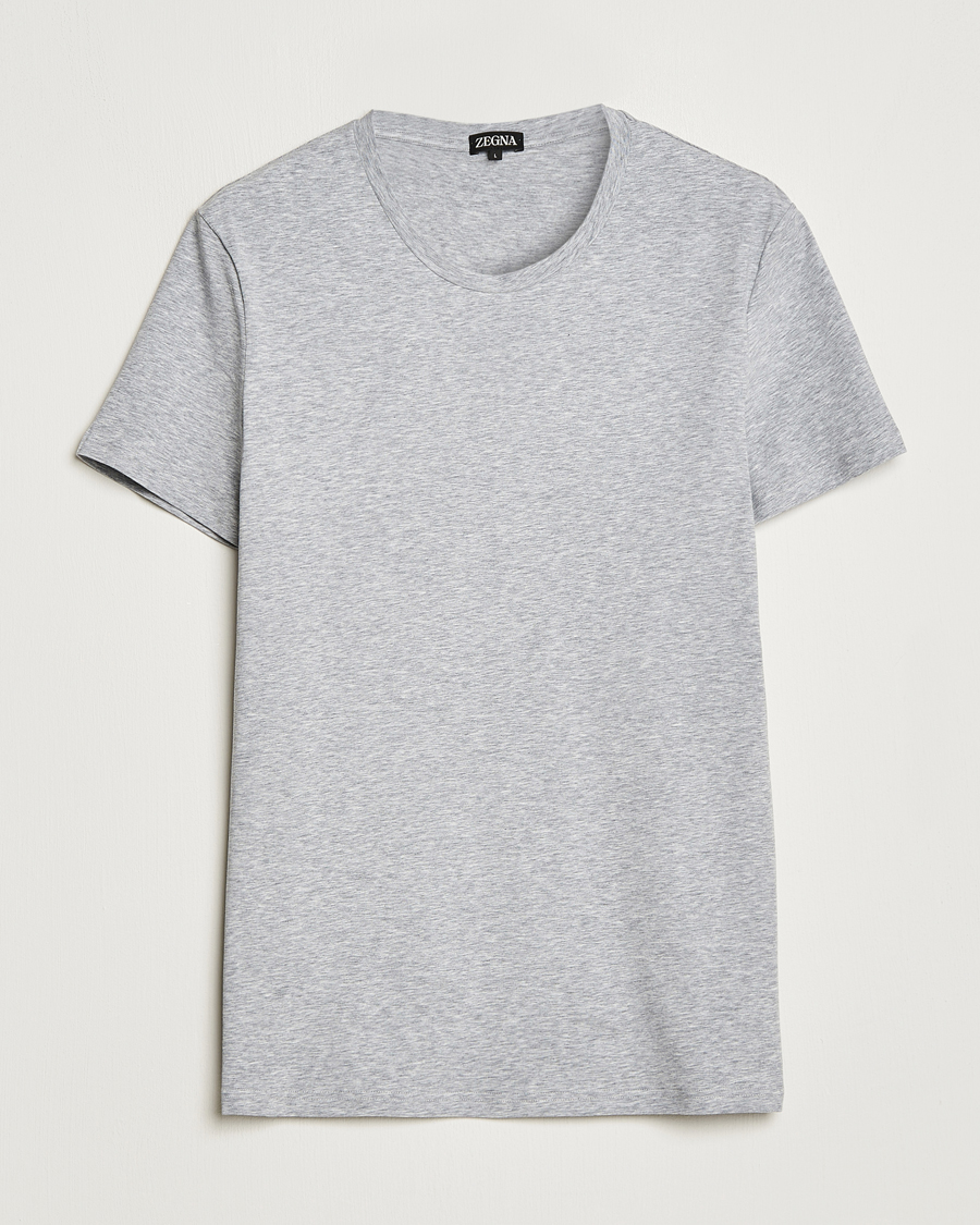 Men | T-Shirts | Zegna | Stretch Cotton Round Neck T-Shirt Grey Melange