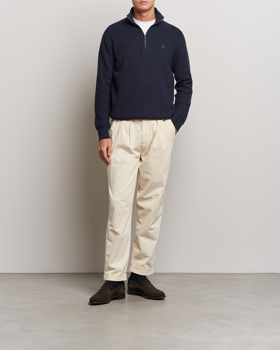 Men | Sweaters & Knitwear | Polo Ralph Lauren | Textured Half Zip Navy Heather
