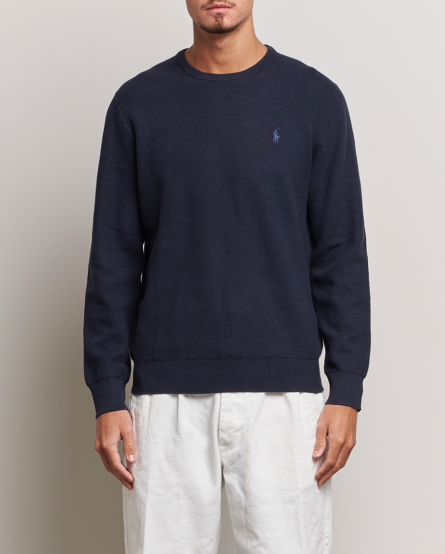 Men | Sweaters & Knitwear | Polo Ralph Lauren | Textured Cotton Crew Neck Sweater Navy Heather