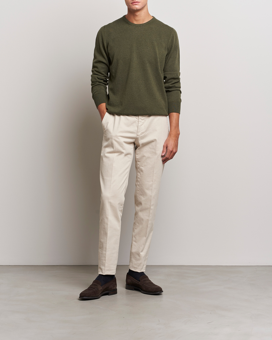 Men | Sweaters & Knitwear | Gran Sasso | Wool/Cashmere Crew Neck Olive Melange