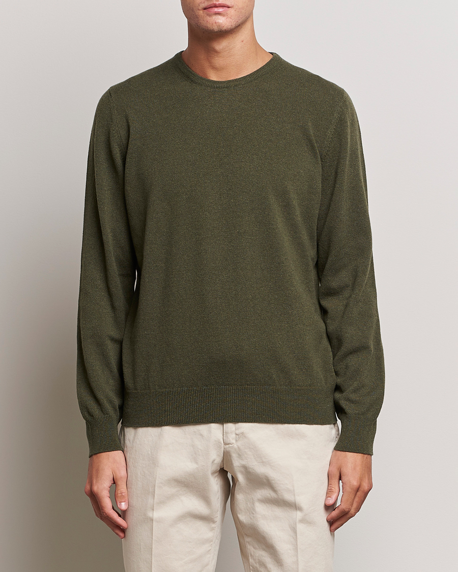 Men | Sweaters & Knitwear | Gran Sasso | Wool/Cashmere Crew Neck Olive Melange