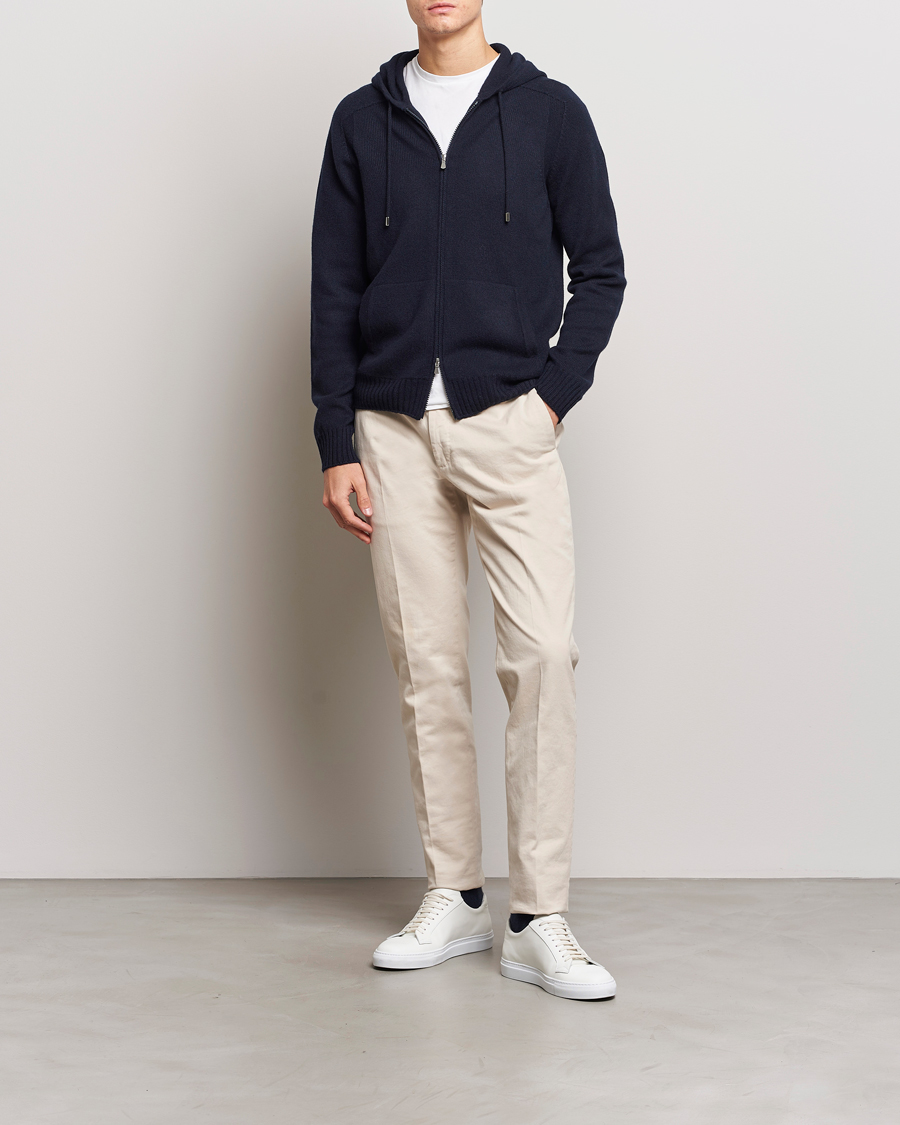 Men | Sweaters & Knitwear | Gran Sasso | Full Zip Wool Hoodie Navy