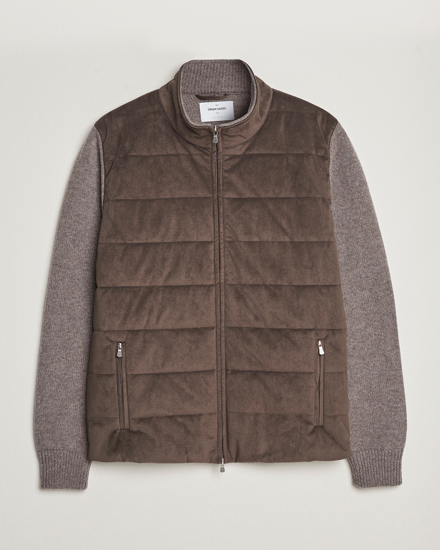 Men | Sweaters & Knitwear | Gran Sasso | Wool/Alcantara Full Zip Grey