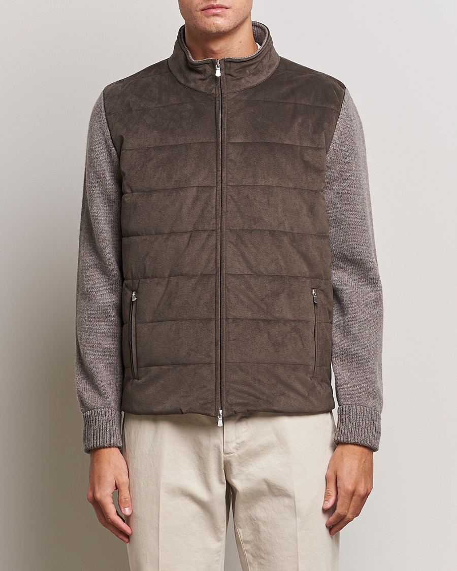 Men | Sweaters & Knitwear | Gran Sasso | Wool/Alcantara Full Zip Grey