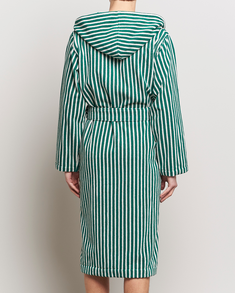 Men | Pyjamas & Robes | Tekla | Organic Terry Hooded Bathrobe Teal Green Stripes