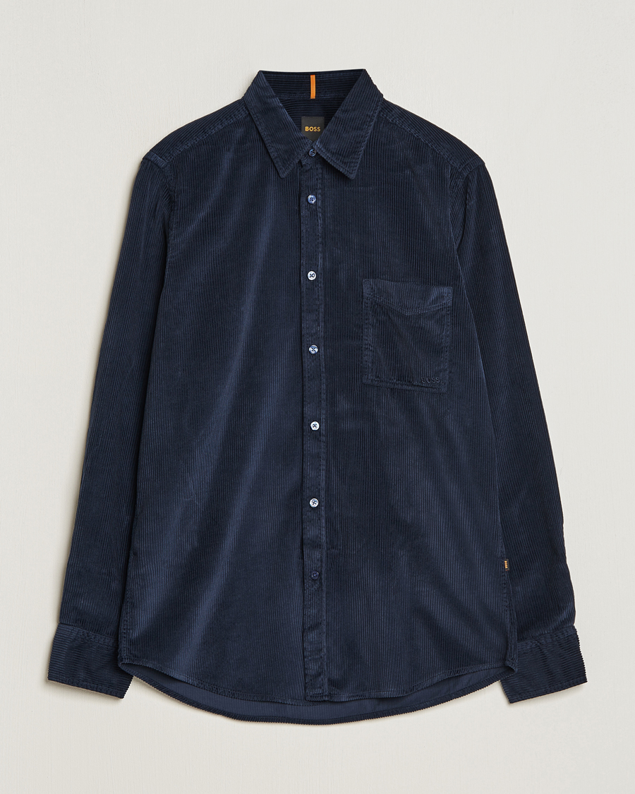 Men | Shirts | BOSS ORANGE | Relegant Corduroy Shirt Dark Blue
