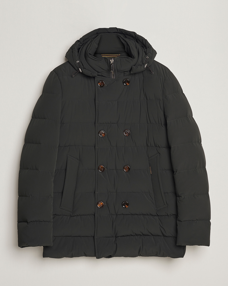 Men | Coats & Jackets | MooRER | Florio Double Breasted Nylon Coat Dark Green