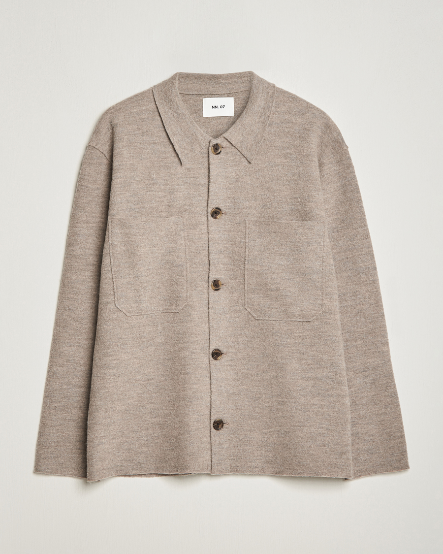 Men | Sweaters & Knitwear | NN07 | Jonas Boiled Wool Cardigan Khaki Beige