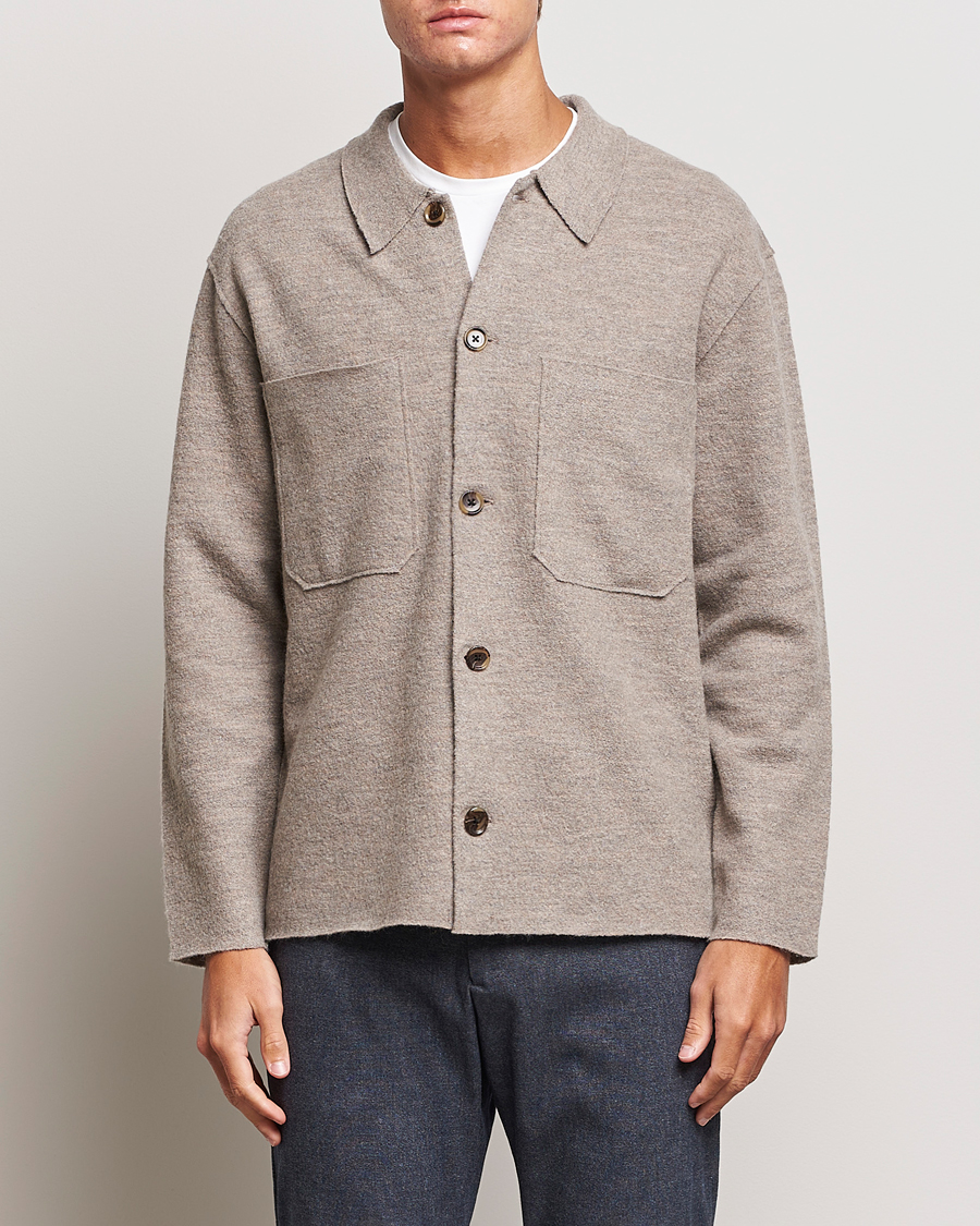 Men | Sweaters & Knitwear | NN07 | Jonas Boiled Wool Cardigan Khaki Beige