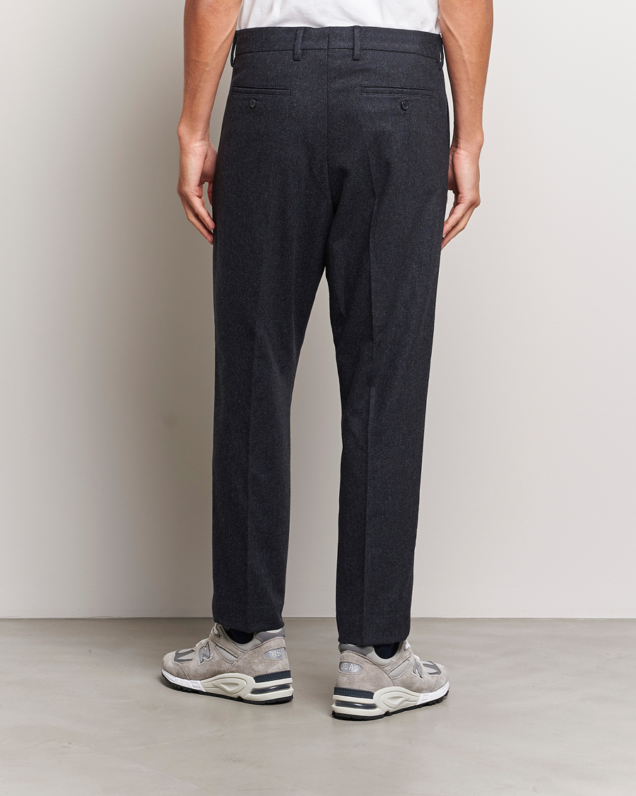 Men | Trousers | NN07 | Bill Brushed Flannel Pleated Trousers Navy Blue