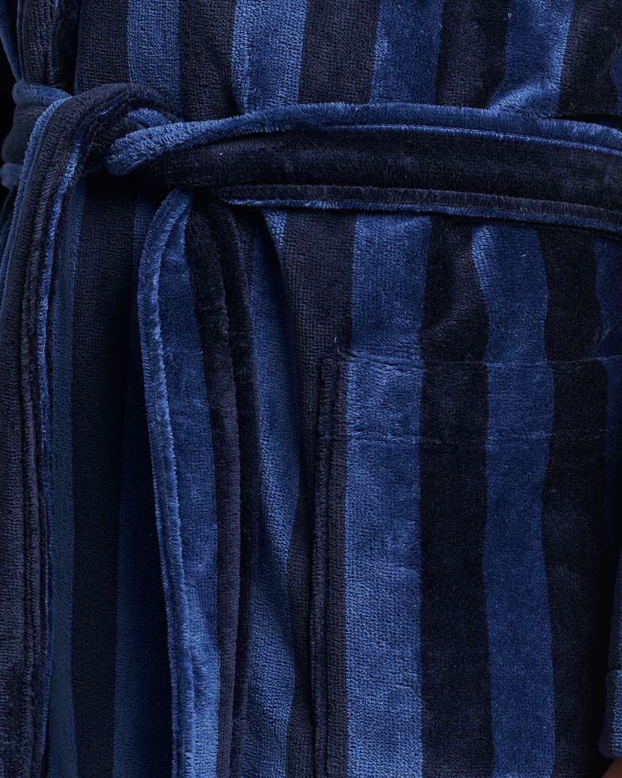 Men | Pyjamas & Robes | Derek Rose | Striped Cotton Velour Gown Navy
