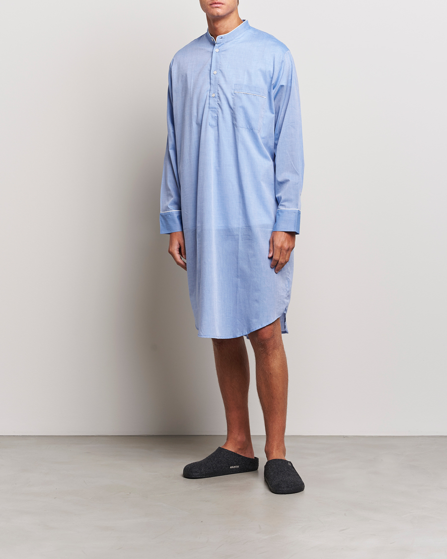 Men | Derek Rose Cotton Pullover Nightshirt Light Blue | Derek Rose | Cotton Pullover Nightshirt Light Blue