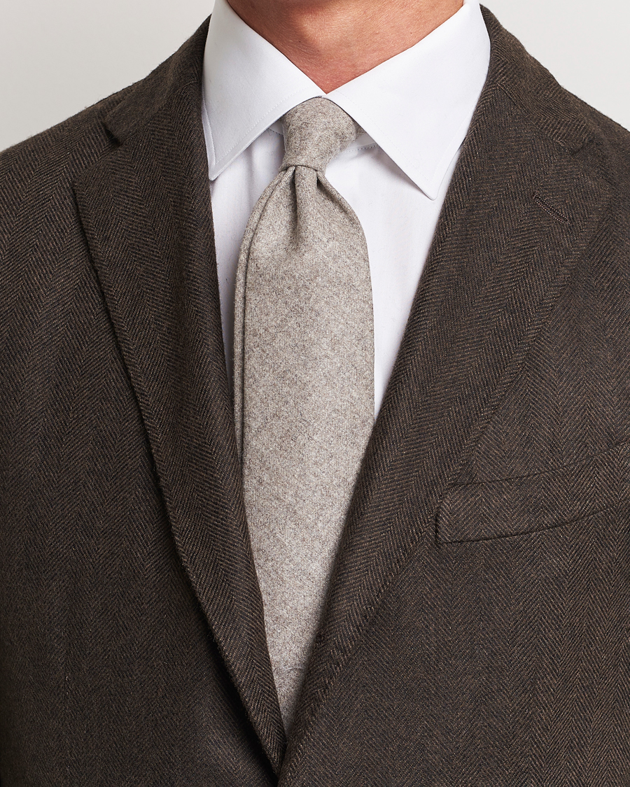Men | Ties | Amanda Christensen | Wool Flannel 8cm Tie Beige