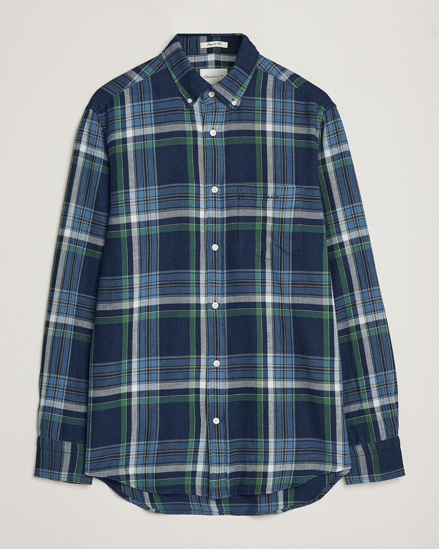 Men | Shirts | GANT | Regular Fit Twill Checked Shirt Dark Indigo