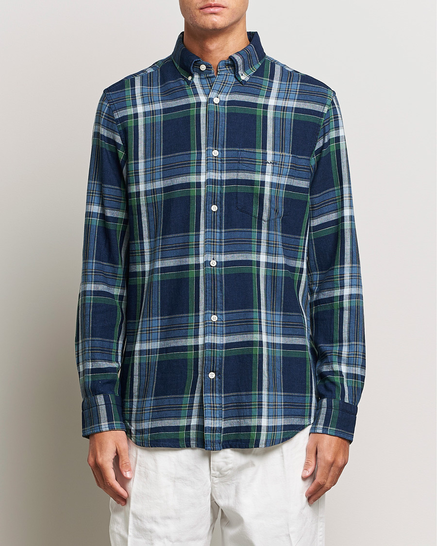 Men | Shirts | GANT | Regular Fit Twill Checked Shirt Dark Indigo