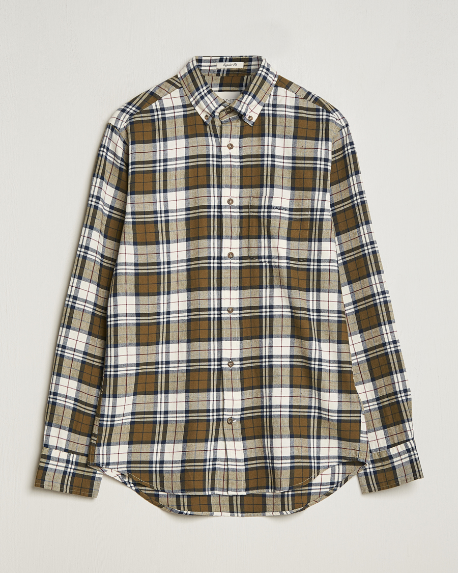 Men | Shirts | GANT | Regular Fit Flannel Checked Shirt Dark Cactus