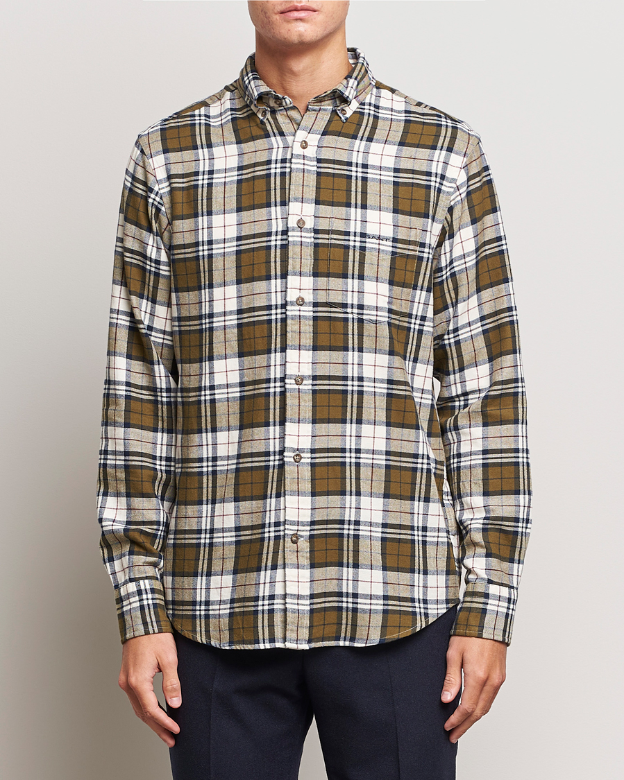 Men | Shirts | GANT | Regular Fit Flannel Checked Shirt Dark Cactus