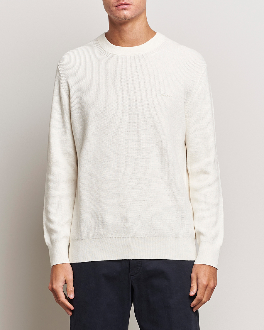 Men | Sweaters & Knitwear | GANT | Cotton/Wool Rib Knitted Crew Neck Cream