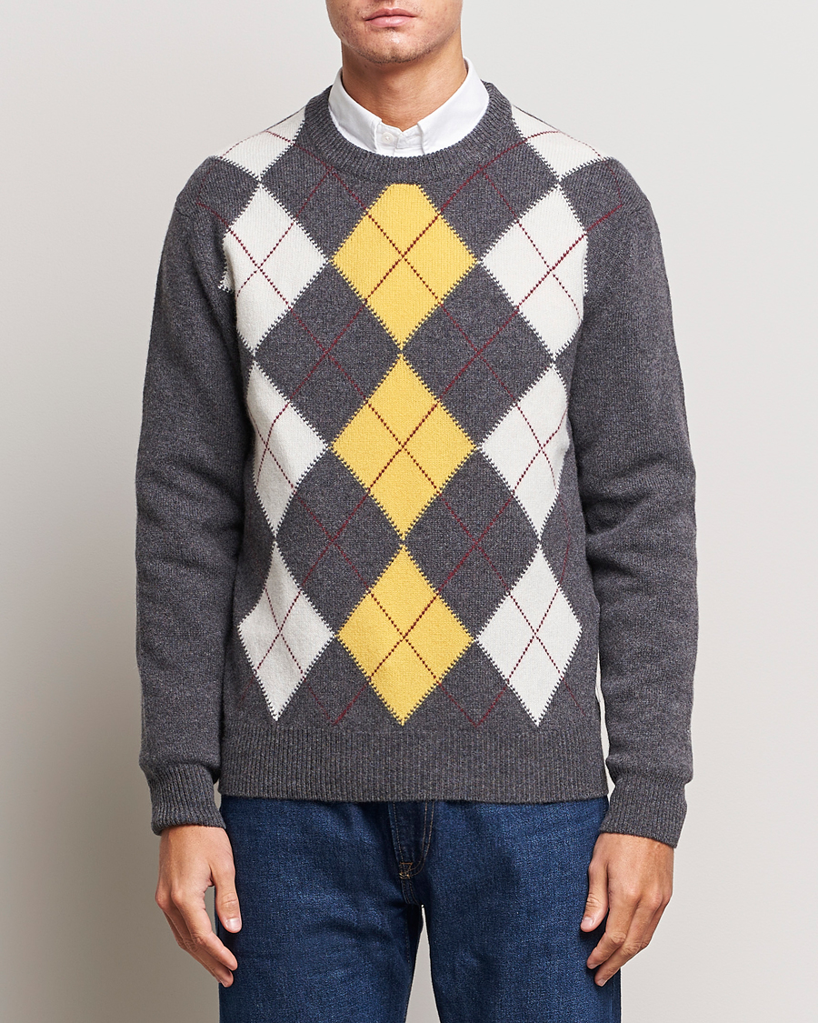 Men | Sweaters & Knitwear | GANT | Lambswool Argyle Crew Neck Sweater Charcoal Melange