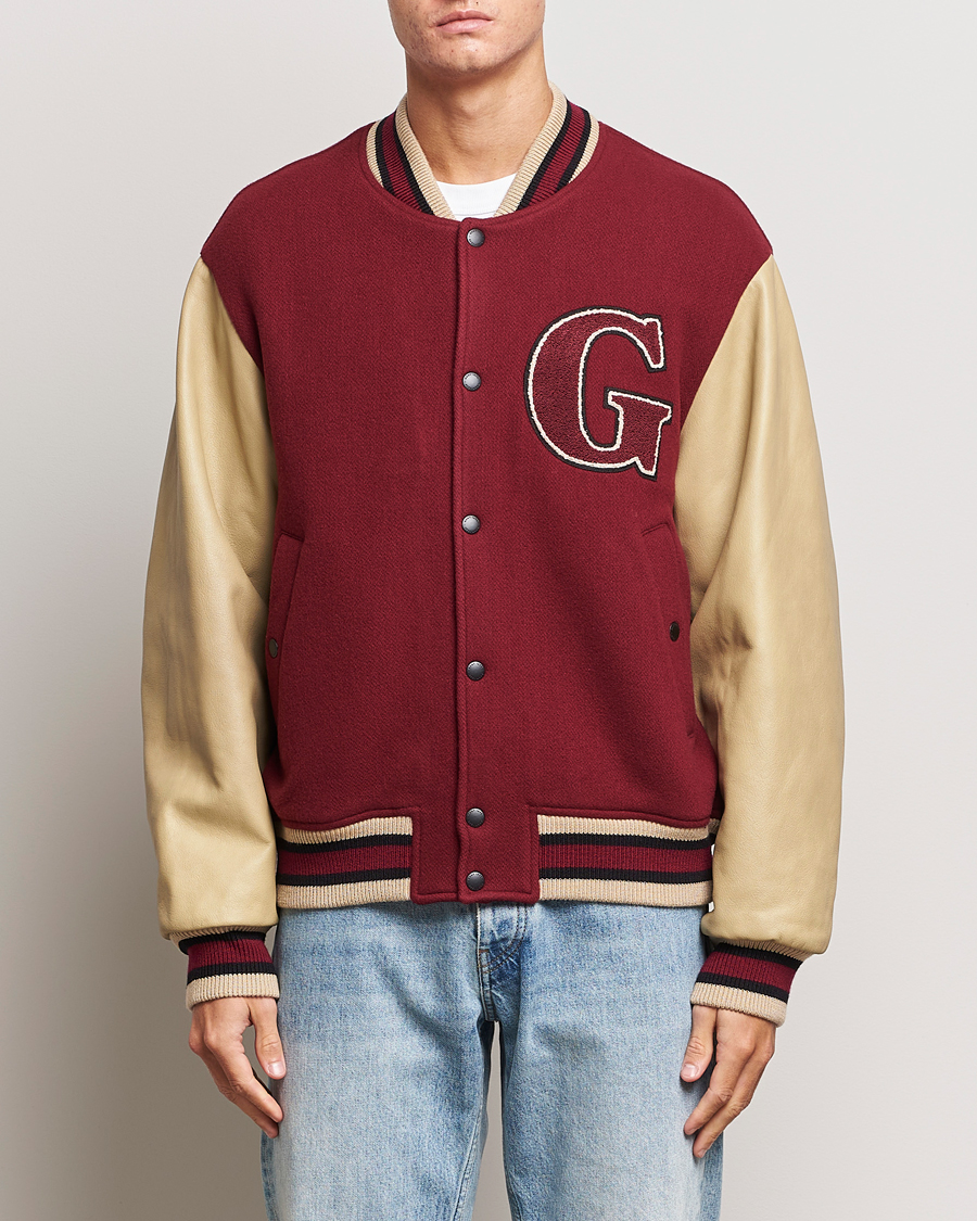 Men | Coats & Jackets | GANT | Padded Varsity Jacket Red/Beige