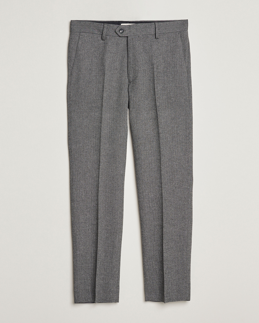 Men | Trousers | Gant | Tapered Herringbone Wool Pants Black