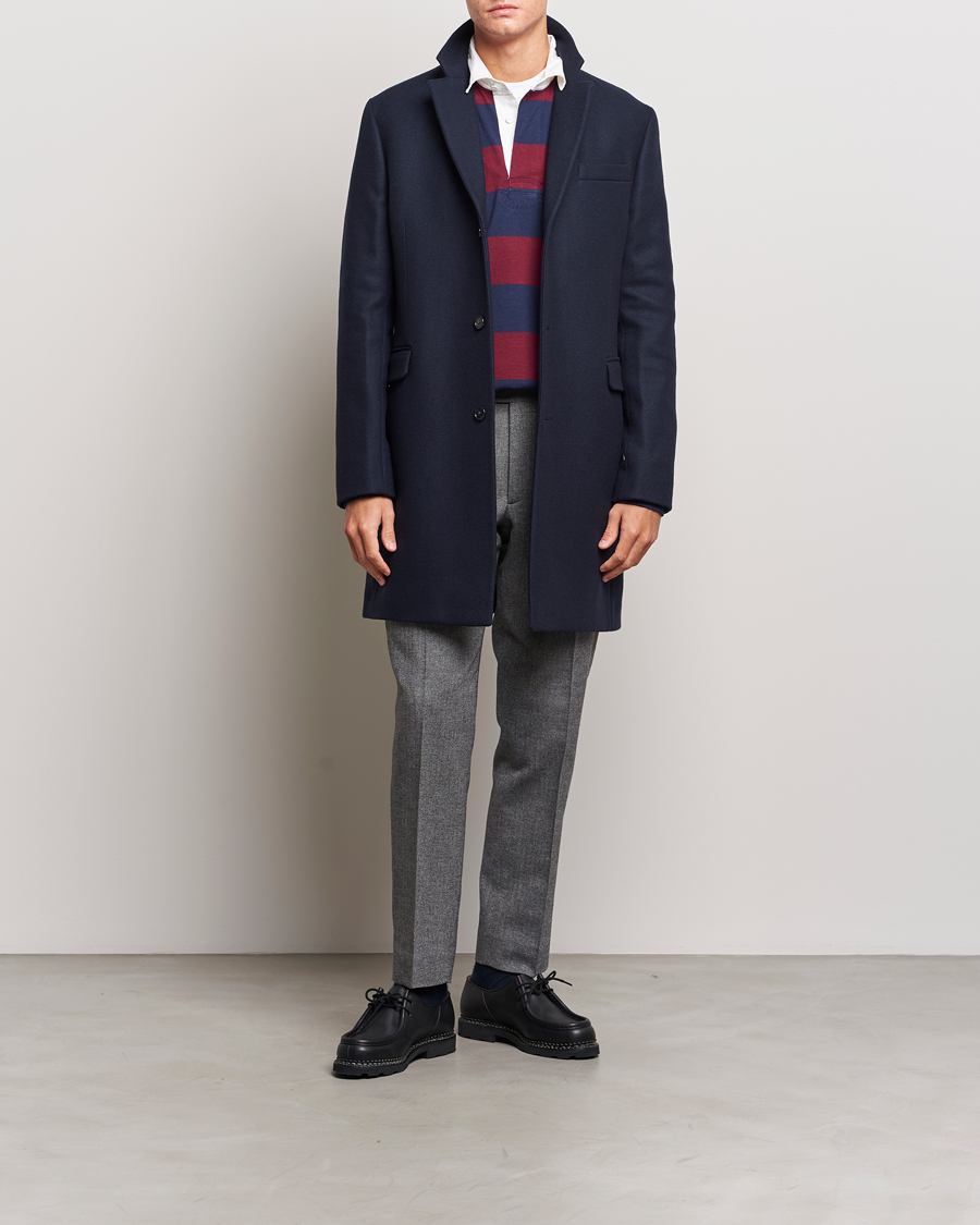 Men | Trousers | Gant | Tapered Herringbone Wool Pants Black