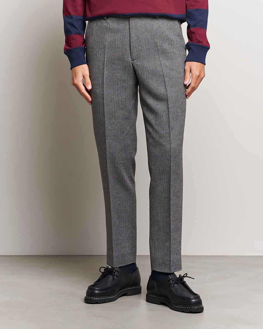 Men | Trousers | Gant | Tapered Herringbone Wool Pants Black