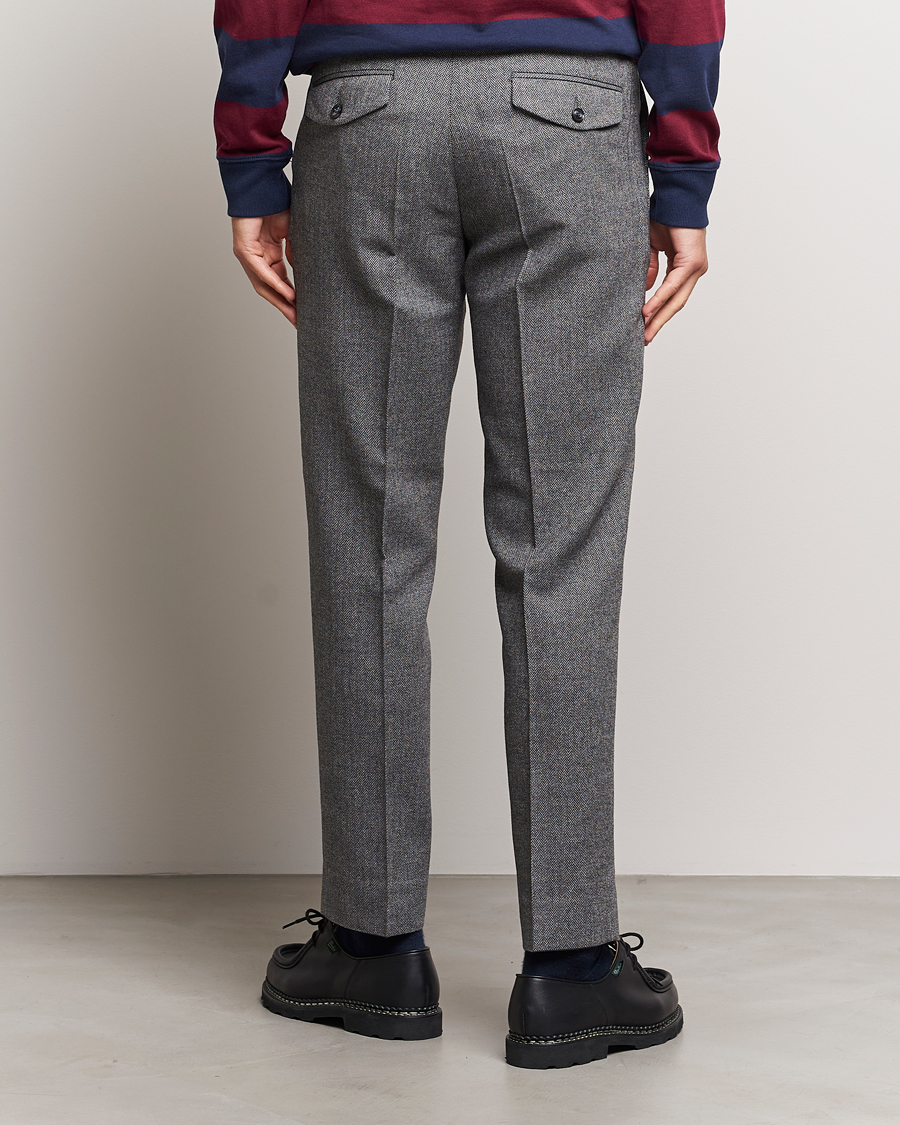 Men | Trousers | Gant | Tapered Herringbone Wool Pants Black