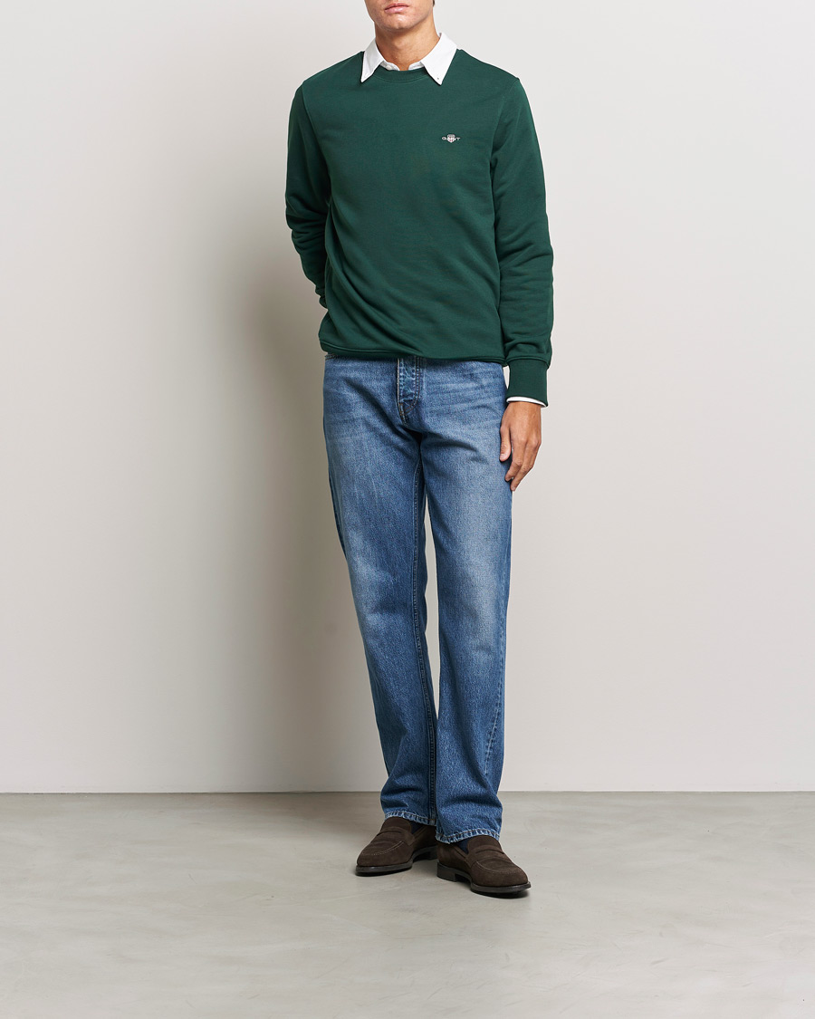 Men | Sweaters & Knitwear | GANT | Original Crew Neck Sweatshirt Tartan Green