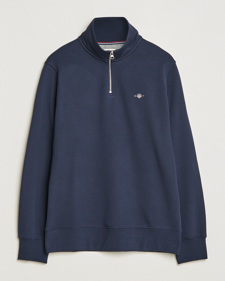 Men | Sweaters & Knitwear | GANT | Original Shield Half Zip Sweater Evening Blue
