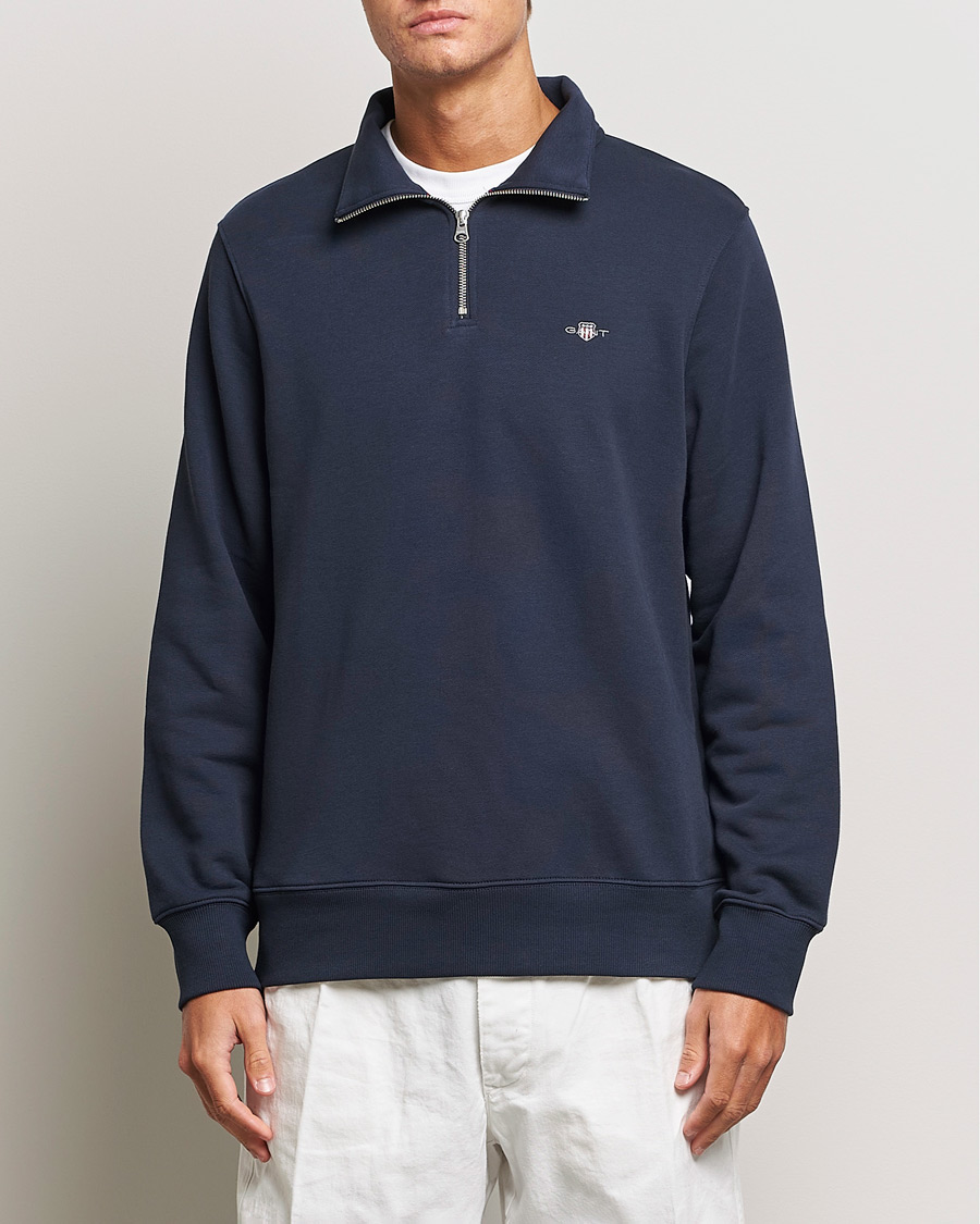 Men | Sweaters & Knitwear | GANT | Original Shield Half Zip Sweater Evening Blue