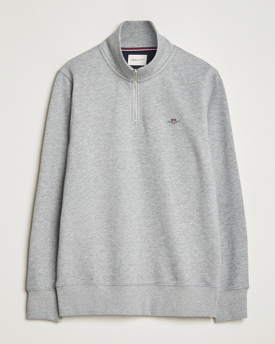 Men | Sweaters & Knitwear | GANT | Original Shield Half Zip Sweater Grey Melange