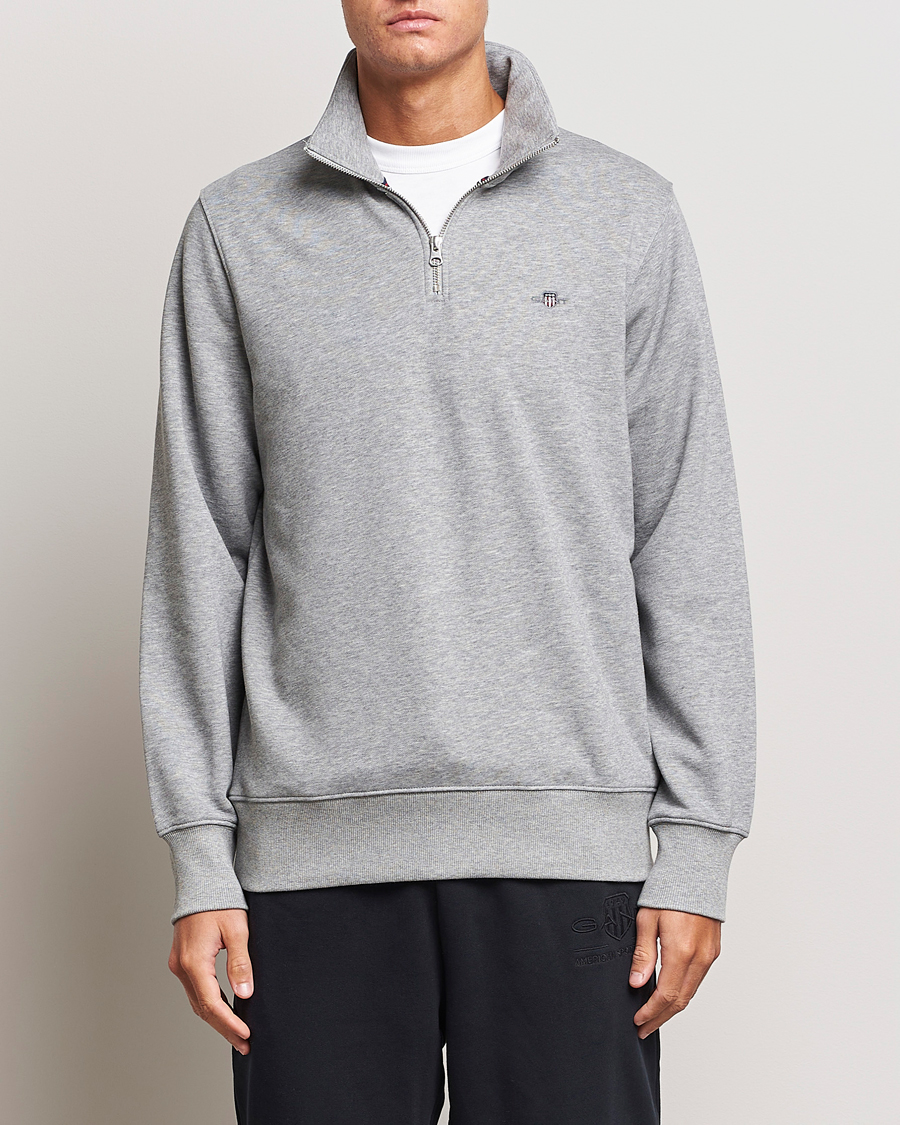 Men | Sweaters & Knitwear | GANT | Original Shield Half Zip Sweater Grey Melange