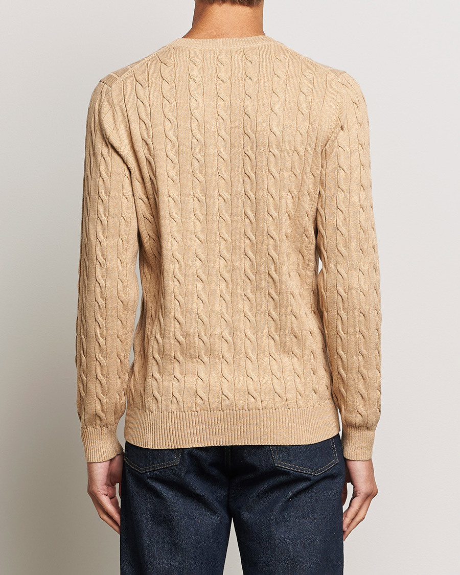 Men | Sweaters & Knitwear | GANT | Cotton Cable Crew Neck Pullover Khaki Melange