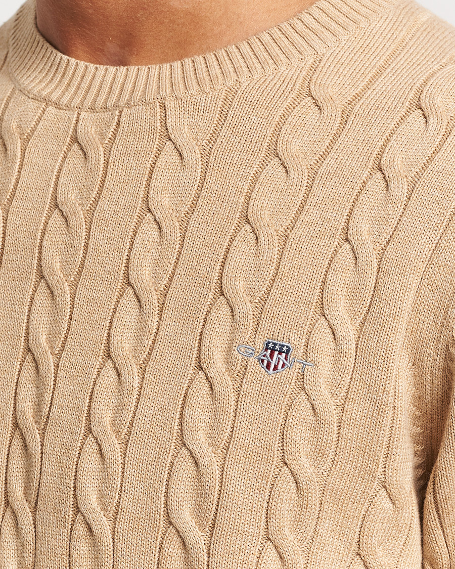 Men | Sweaters & Knitwear | GANT | Cotton Cable Crew Neck Pullover Khaki Melange