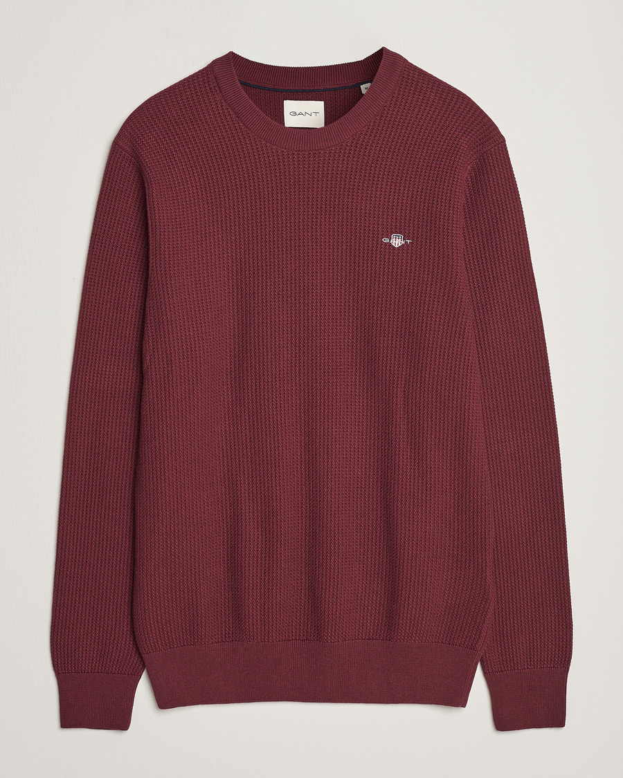 Men | Sweaters & Knitwear | GANT | Cotton Micro Textured Crew Neck Red Shadow