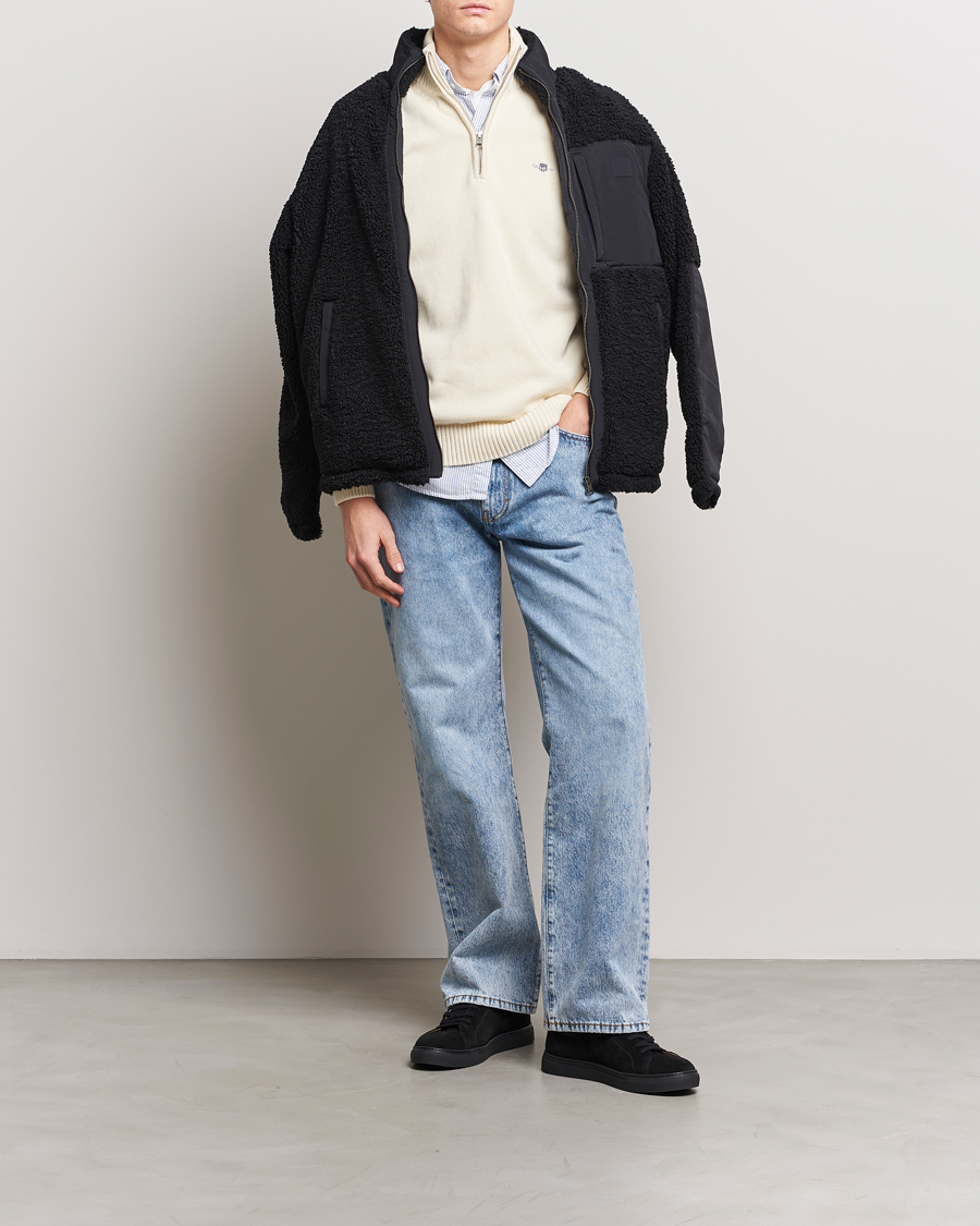 Men | Sweaters & Knitwear | GANT | Cotton Half Zip Cream