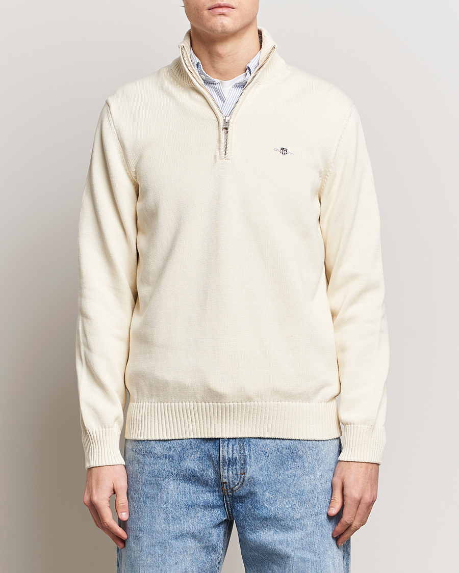 Men | Sweaters & Knitwear | GANT | Cotton Half Zip Cream
