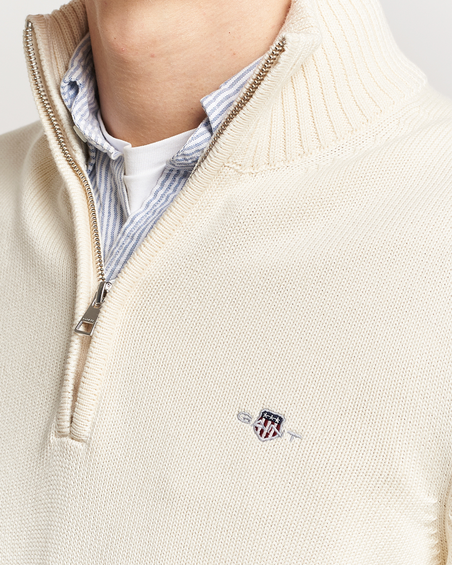 Men | Sweaters & Knitwear | GANT | Cotton Half Zip Cream