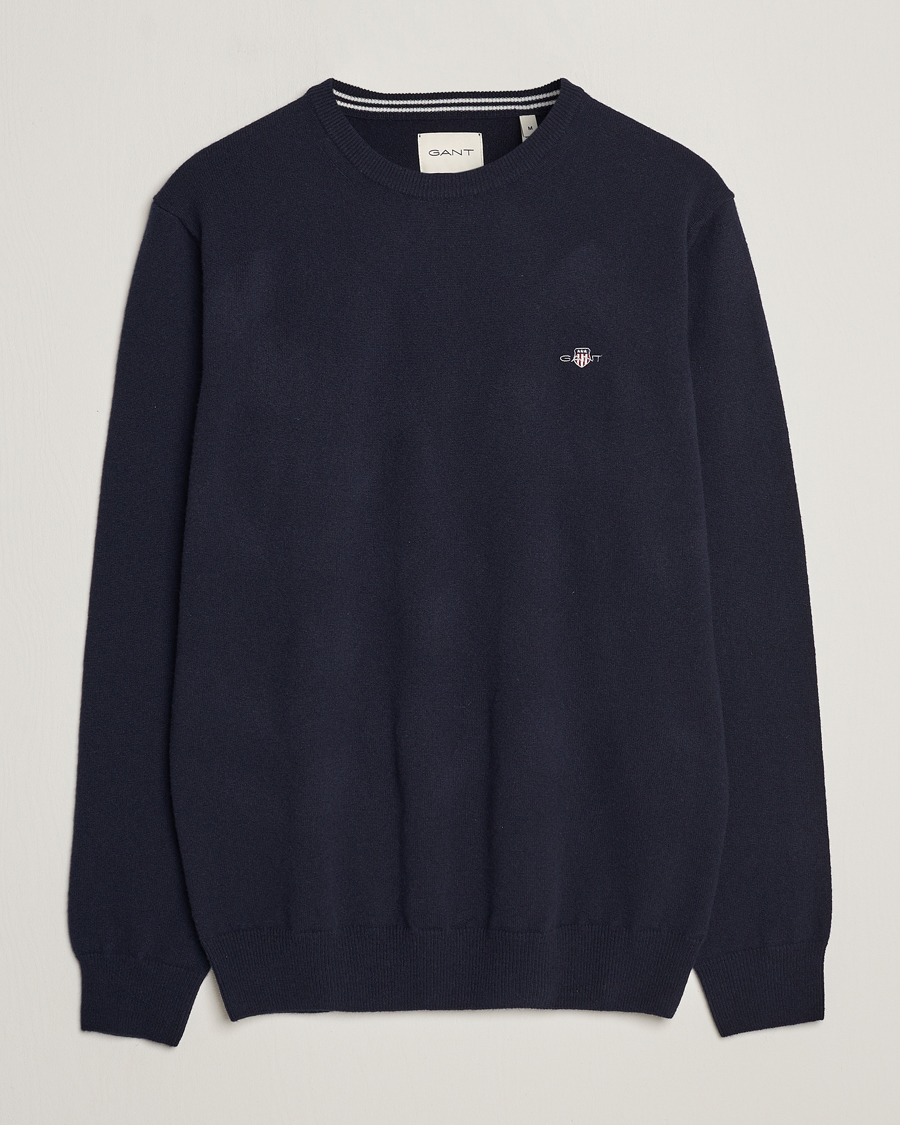 Men | Sweaters & Knitwear | GANT | Lambswool Crew Neck Pullover Marine