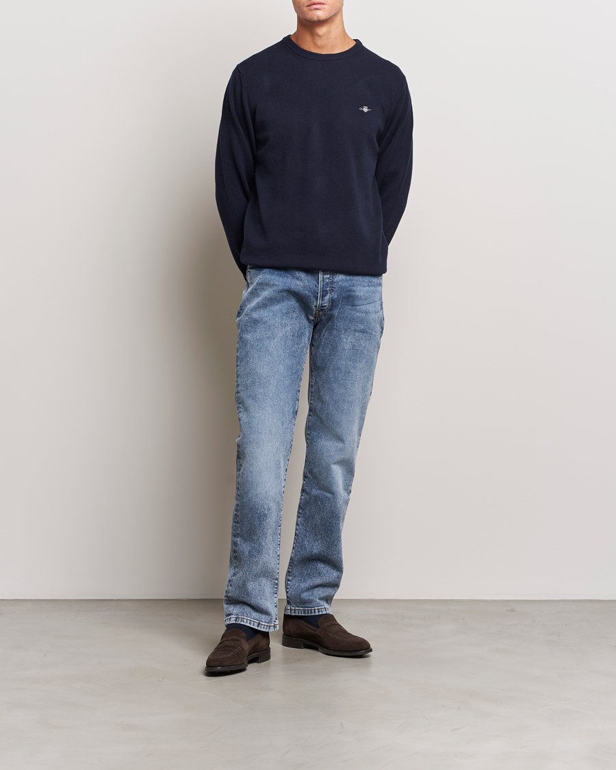 Men | Sweaters & Knitwear | GANT | Lambswool Crew Neck Pullover Marine