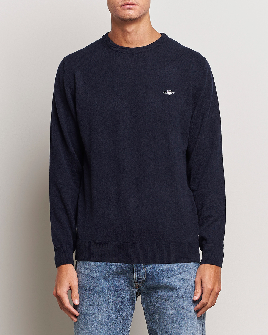 Men | Sweaters & Knitwear | GANT | Lambswool Crew Neck Pullover Marine