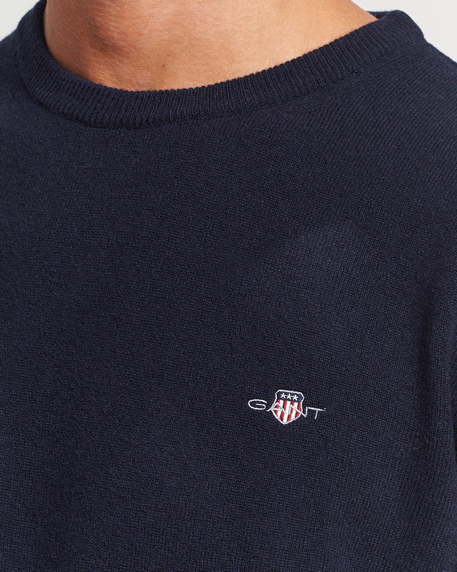 Men | Sweaters & Knitwear | GANT | Lambswool Crew Neck Pullover Marine