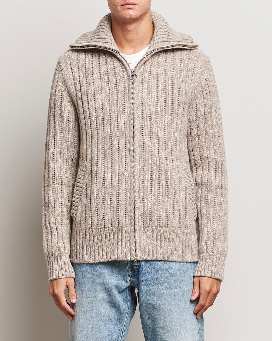 Men | Sweaters & Knitwear | GANT | Heavy Structured Knitted Full Zip Light Beige Melange
