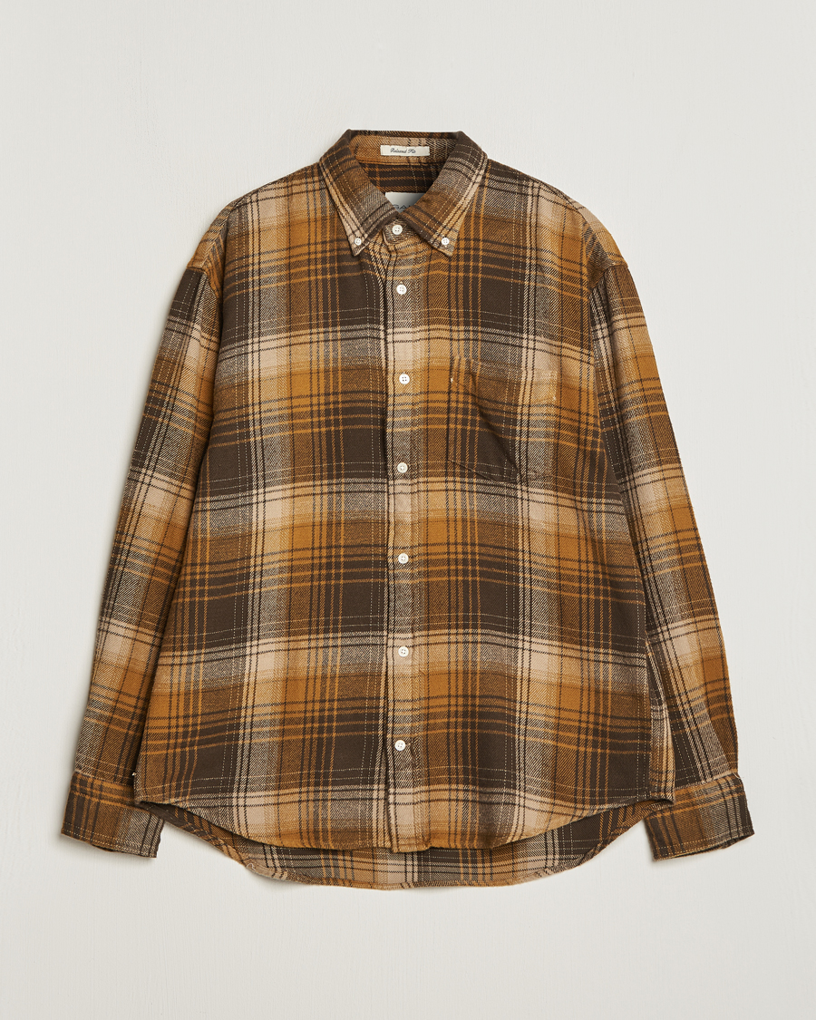 Men | Shirts | GANT | Relaxed Fit Heavy Flannel Checked Shirt Woody Brown