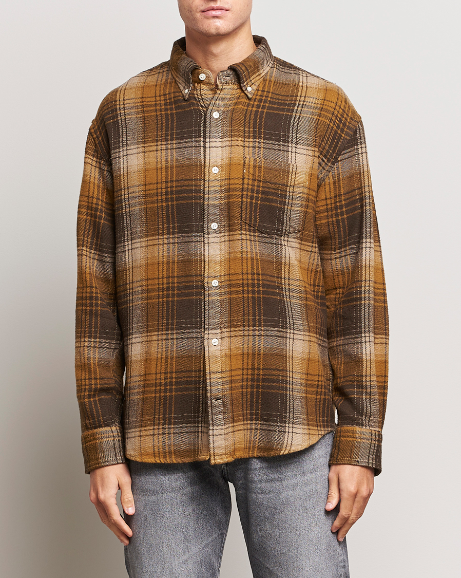 Men | Shirts | GANT | Relaxed Fit Heavy Flannel Checked Shirt Woody Brown
