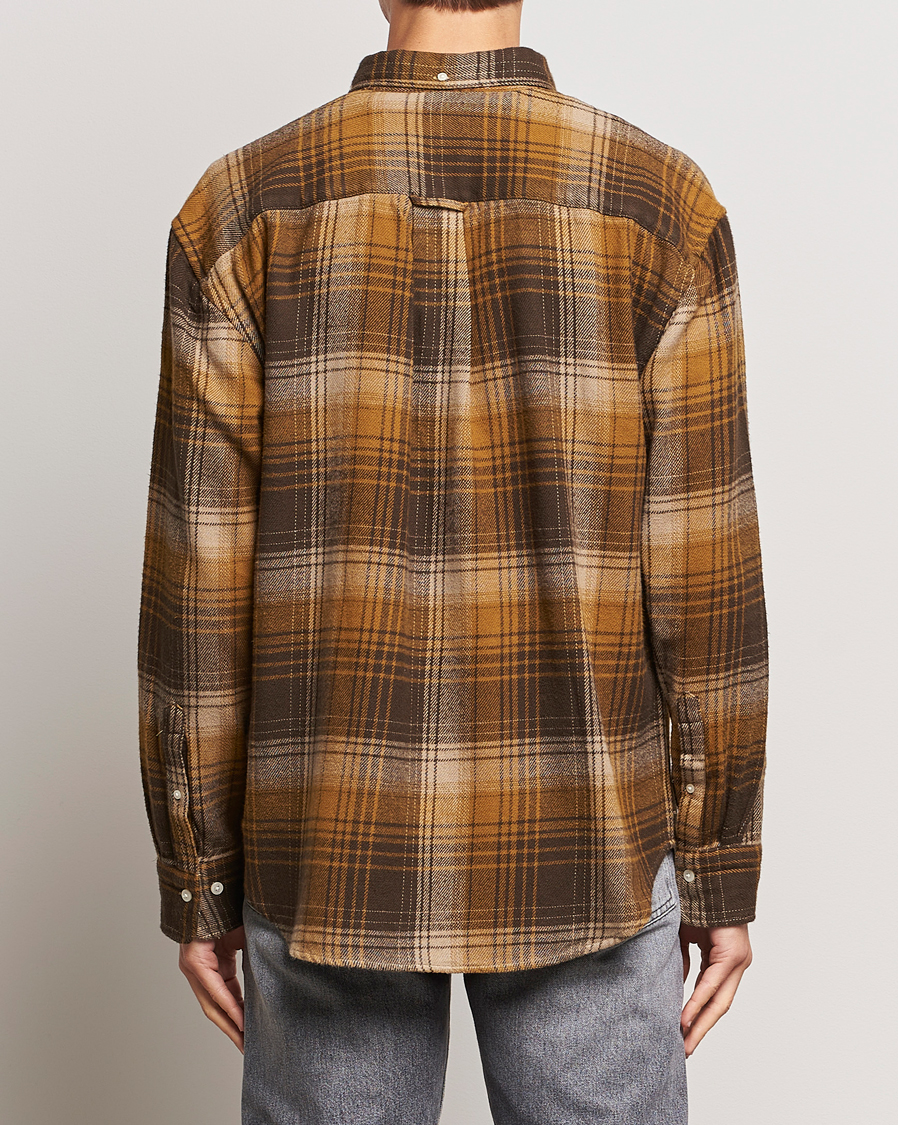 Men | Shirts | GANT | Relaxed Fit Heavy Flannel Checked Shirt Woody Brown
