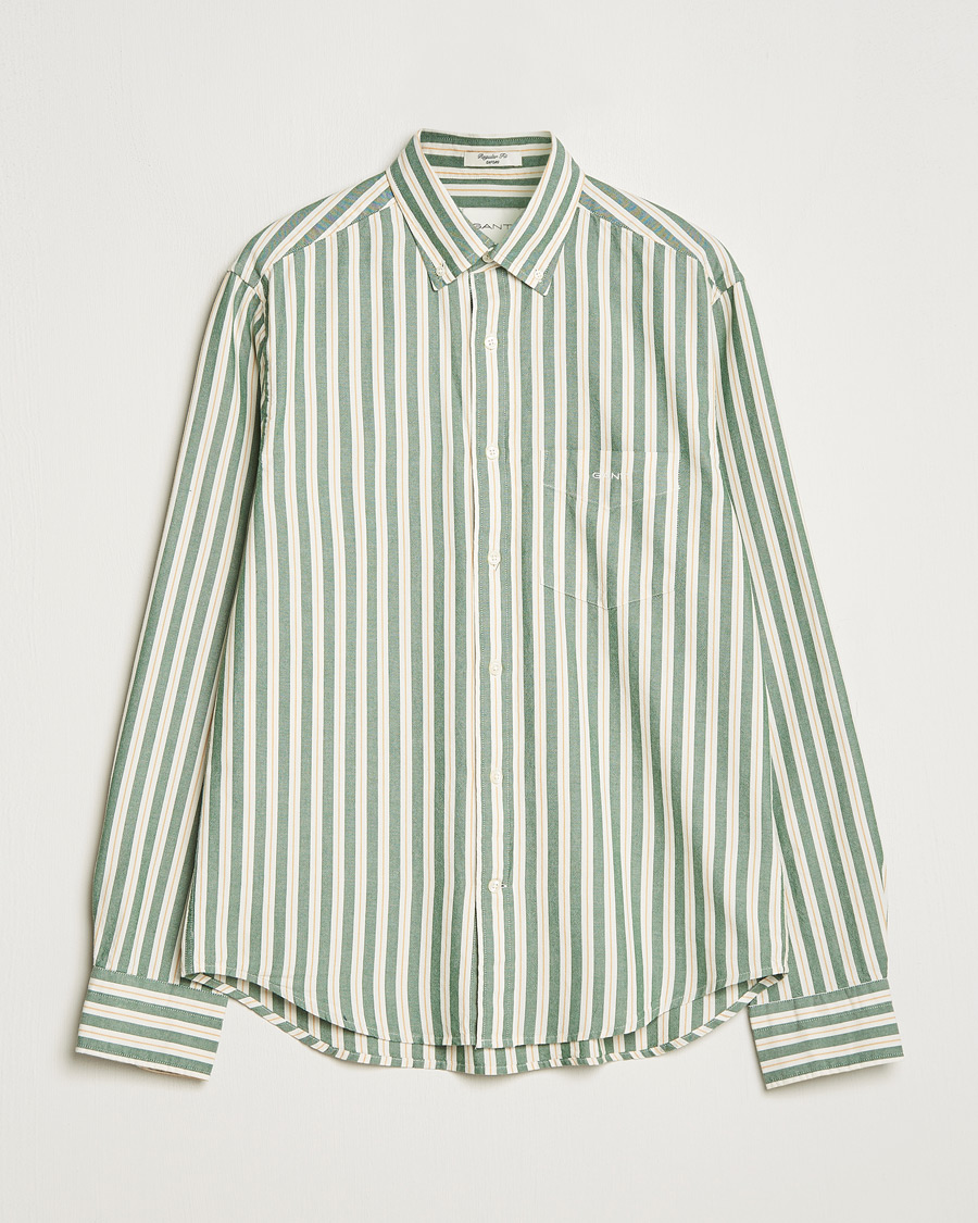 Men | Shirts | GANT | Regular Fit Archive Oxford Striped Shirt Forest Green