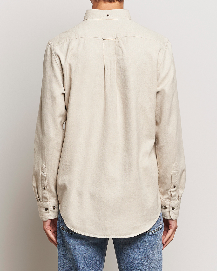 Men | Shirts | GANT | Regular Fit Herringbone Flannel Shirt Cold Beige